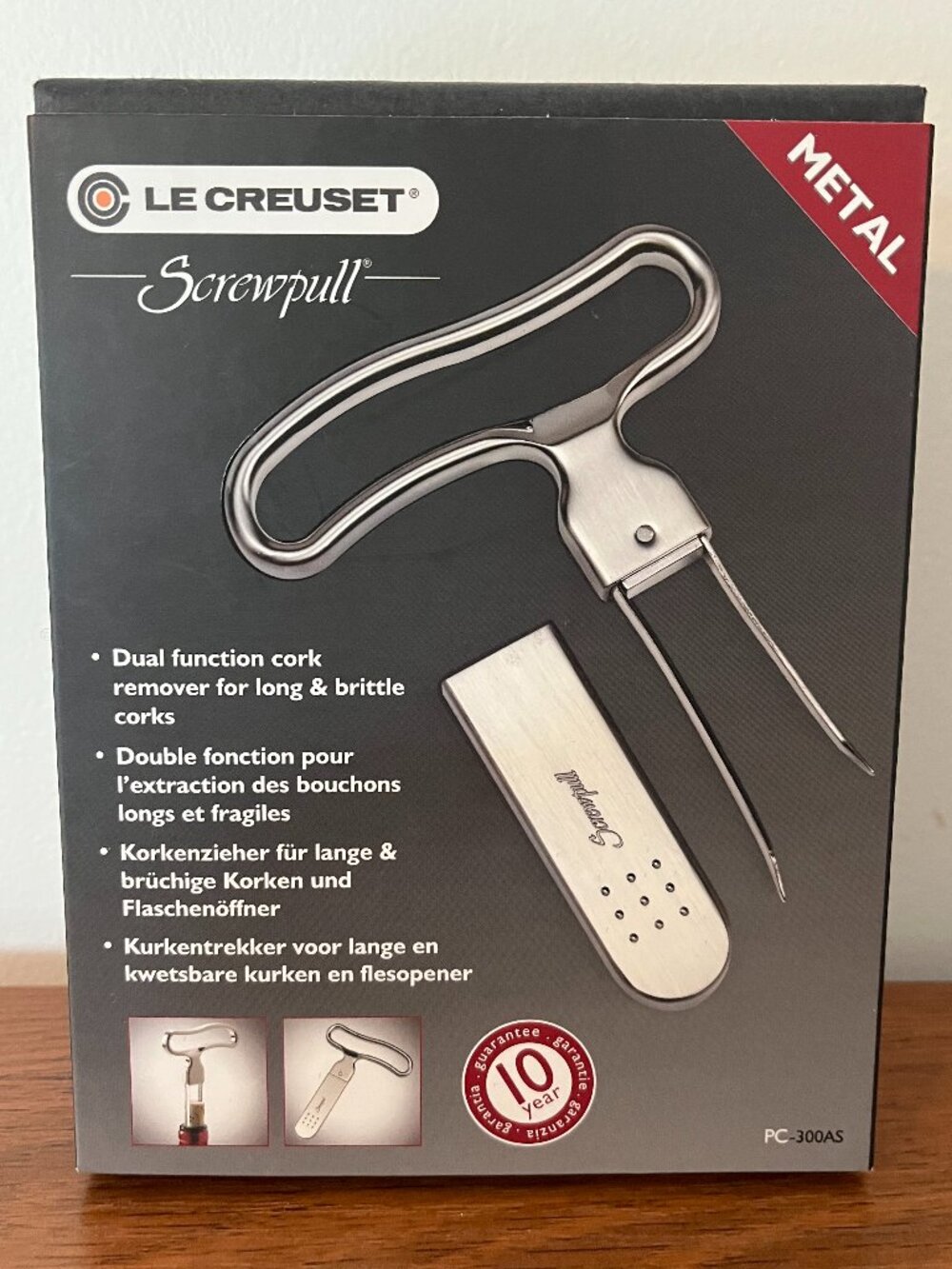 Le Creuset Screwpull Steel Wine Opener Long & Brittle Cork Remover